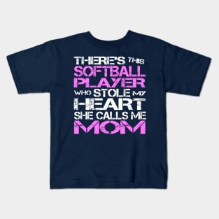 Softball Player Stole My Heart She Calls Me Mom design Kids T-Shirt